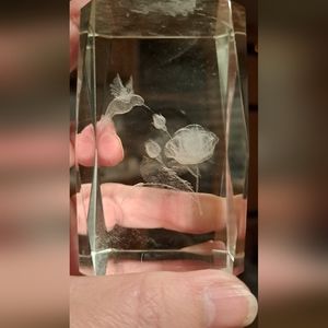 3d Glass Decoration , Laser Engraved Glass , Rose and Humming Bird paperweight